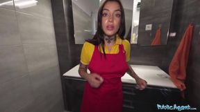 Pizza Girl Fat Ass Wrecked In Restaurant Toilet Cum Flood