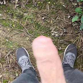 Outdoor wank and cum in a field