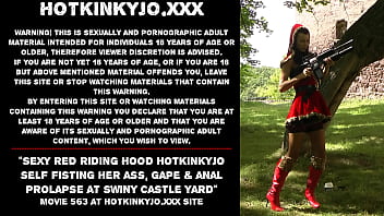 Sexy Red Riding Hood Hotkinkyjo self fisting her ass, gape &amp_ anal prolapse at Swiny Castle yard