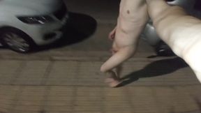 Skinny Twink Naked Street Stroll Explodes Gushing Cum Almost Busted