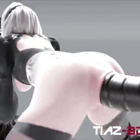 2B Fucked By Massive Dildos in Both End