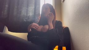 Italian Big Tits MILF Artemisia Love Hot Solo Smoking Session Showing Her Big Boobs and Hard Nipples Play