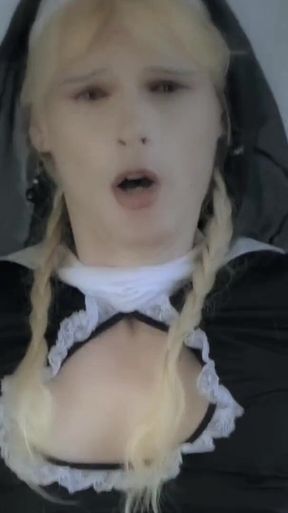 Tranny Nun Cums on Sex Machine