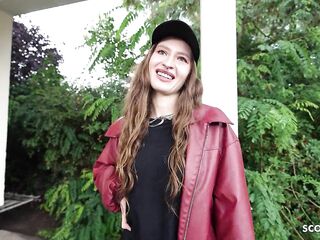 GERMAN SCOUT - Skinny Ukrainian Beauty Mari Moon inadvertently cum in eye at Pick Up Casting Screw