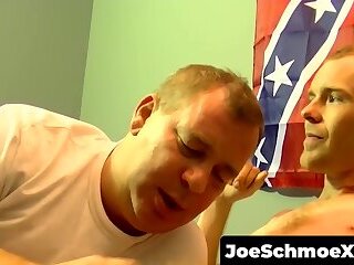 Skinny guy masturbates and gets blowjob from chubby dude