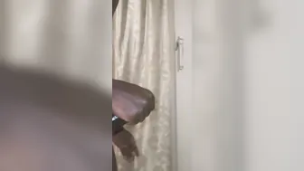 Curved big dick African bear strokes and cums on couch