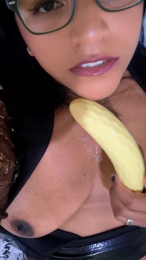 Naughty Porn Teacher: Banana in the Big Pussy and Plug in the Ass!