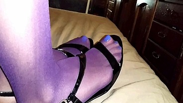 Curvy Legs of Dani in Pink and Purple Pantyhose are so Sexy