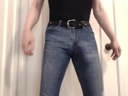 Cumming in ultra-tight jeans and equestrian boots