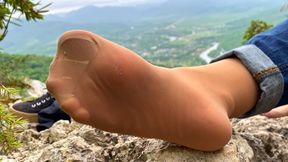 I bet that you are not admiring the view from the mountain, but my slightly sweaty nylon toes wiggling in fragrance nylon socks after a long walk. Enjoy my fragrance nylon feet.