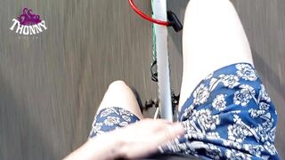 Bisexual exhibitionist goes insane while cycling with his feet in the air