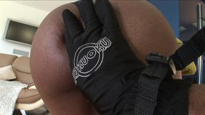 Ebony slut gets blindfolded and rammed from behind