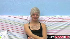 Tattooed smooth teen Austin moans during hot masturbation