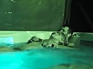 Eating My Buxum Neighbor s Shaved Pussy In The Hot Tub