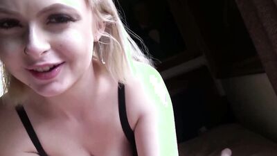 Must SEE!! Hot Blonde Hot Stepsis Swallow Big Natural Tits Handjob Footjob