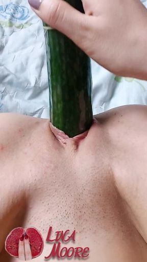 Girl Masturbating with Big Cucumber. Lina Moore