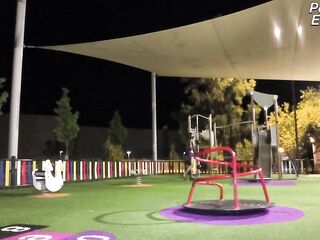 Femboy Exhibitionist Cheerleader plays in the park and ejaculates on a slip Horizontal eighteen-09-2025