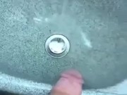 Big dick jerking off in airplane bathroom