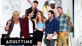 Redhead Kendra Cole gets gangbanged by construction workers
