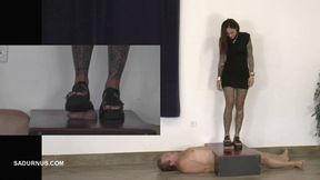 Slave's orgasms under Mistress Cleo's sandals A picture in a picture wmv