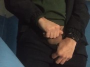 Guy in a sportwear cum in the stairwell