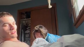 Petite girl with small tits rides big cock in homemade morning fuck