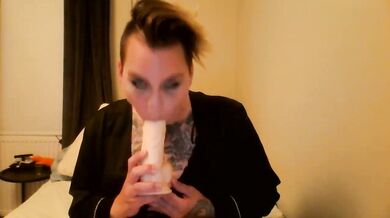 Swedish tattooed milf with a huge dildo