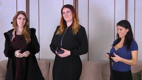 A living room panty hoes game with three sexy ladies