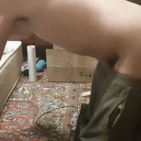 Gay fucks ass on doggy style with dildo