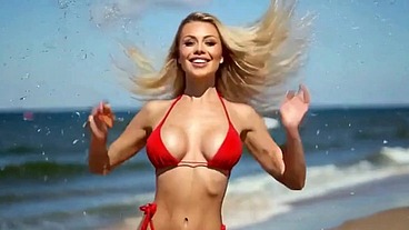 Blonde Lifeguard Slut: Public Beach Strip, Masturbation & Hard Fuck AI Generated