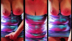 Sexy Purple-Blue Metallic Latex Dress Masturbation