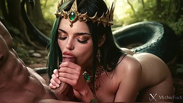 A slutty lamia seduced me...and devoured my huge dick...I had no choice but to fuck her hard in every hole!! [AI]