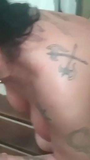 In the bathroom of the gym, the cleaning lady sucks until she expresses milk   Clip 1
