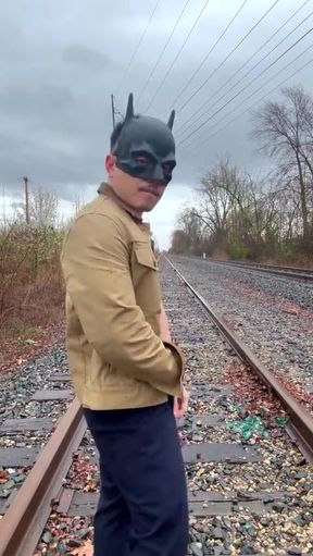 Rain-soaked Railroad Exhibition Muscular Asian Hunk Strips, Flexes, Cums Hard &amp; Marks His Territory
