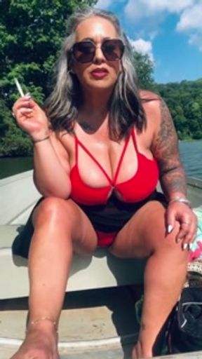 POV Outdoor boat JOI big tits MILF dirty talk and smoking