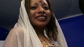 Freaky Indian chick Indra Verma sucking two brown dicks