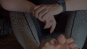 Stroke your tiny cock to my big feet