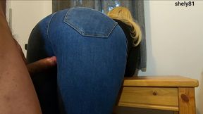 Again? Stepmom Lends Him Her Nice Ass in Jeans to Jerk off and Cum - Shely81