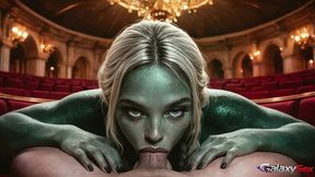 the alien is trying to be like us, but she can t always do it because my dick disrupts her concentration.[ai]