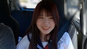 Pretty Japanese girl in school uniform gets a handjob outside