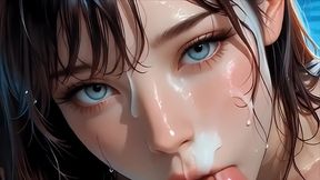 this beautiful woman loves to suck cocks in the pool and get her face covered in cum- esta hermosa mujer le encanta chupar pollas en la piscina y que le llenen su cara dese semen generado por ia