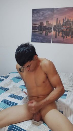 I masturbate my cock desirous of my wife's pussy.