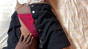 Pretty African teen wearing skirt got fucked