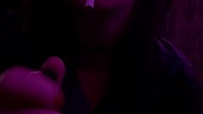 Bee smoking at night showing off her DD's in a leather jacket