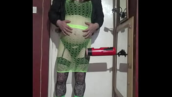 crossdresser loves to give himself a machine masturbation part 2