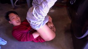 Little slut with big dick pee on himself