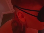 Blindfolded Twink Kai in Cuffs and Sexy Fishnets gets Fucked Bareback and Creampied