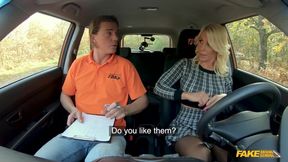 Fake Driving School Blonde MILF with HUGE BOOBS loves riding a Big Dick