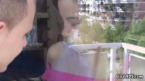 ”Brunette with big tits blows her BFs huge dick”