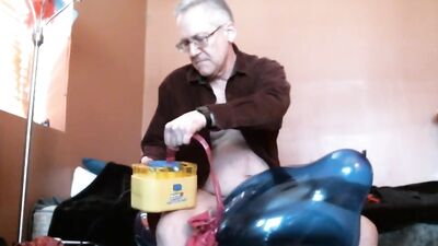 Horny grandpa is having some fun with a pinky balloons